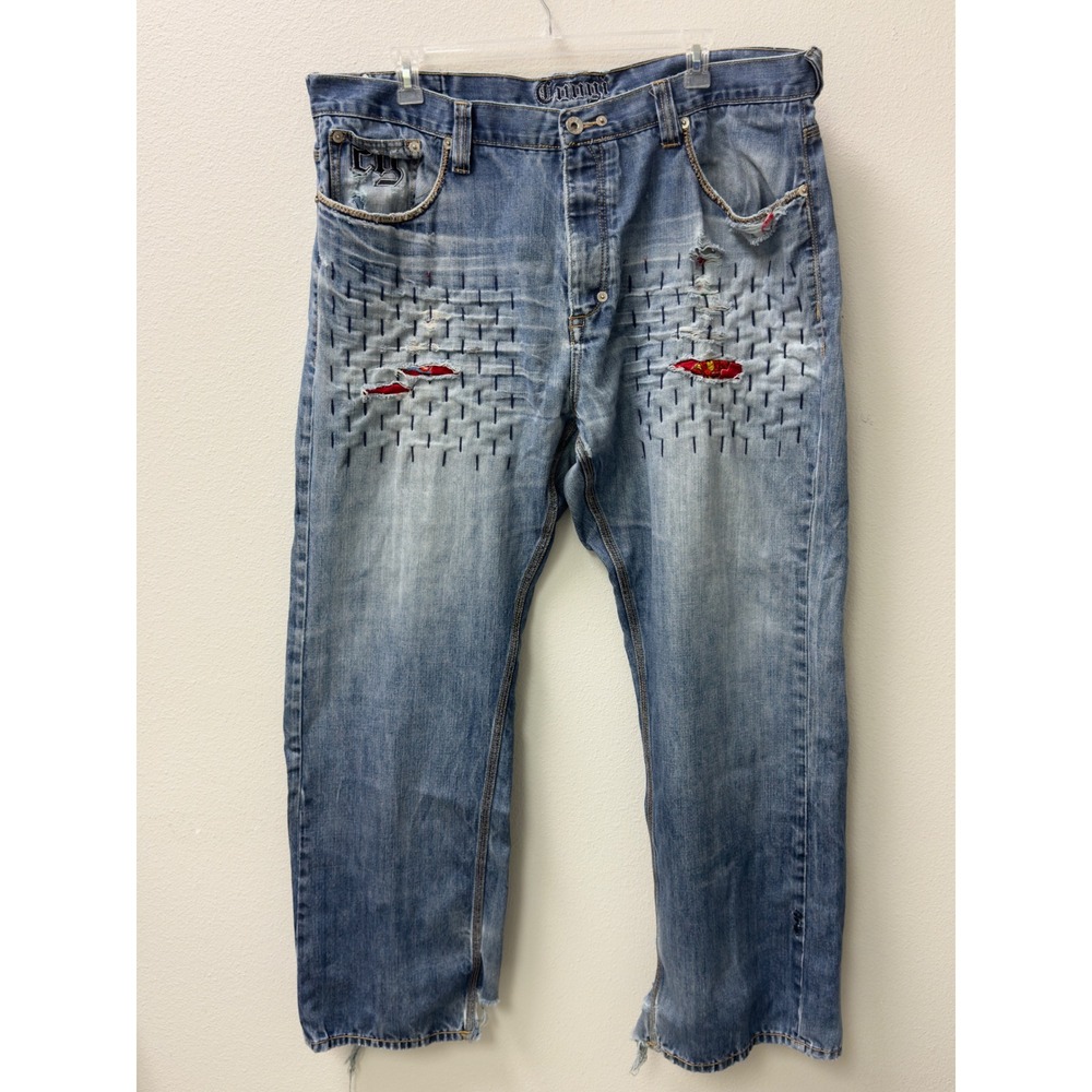 Coogi Heritage Jeans Mens 44 Blue Marvel Patchwork Distressed Streetwear Grunge